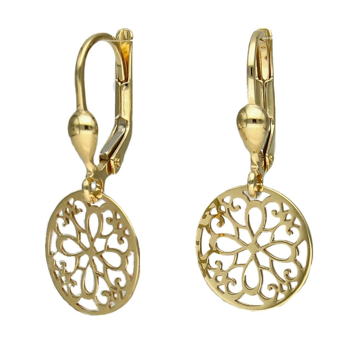 Złote kolczyki wiszące koła z ażurową zawieszką KL 4390.jpg